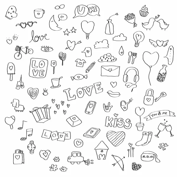 Amor conjunto vetor doodle —  Vetores de Stock