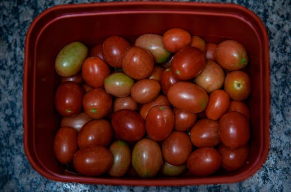 Grupo Tomates Italianos Recién Recogidos Ingredientes Ensalada Comida Natural Frutas — Foto de Stock