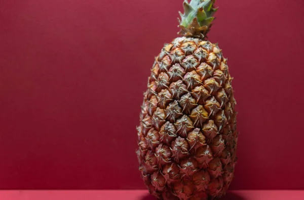 Taze Ananas Meyvesi Kırmızı Arka Planda Ananas Lifli Egzotik Meyveler — Stok fotoğraf