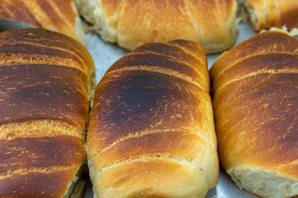 Pão Caseiro Feito Trigo Pão Caseiro Comida Para Café Tarde — Fotografia de Stock