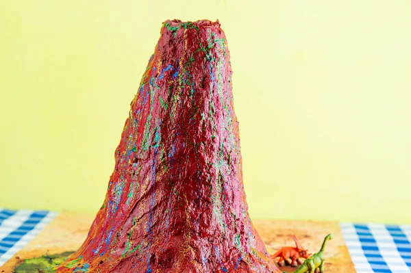 Projetos Escolares Modelo Argila Vulcânica Trabalho Escolar Infantil Vulcão Feito — Fotografia de Stock