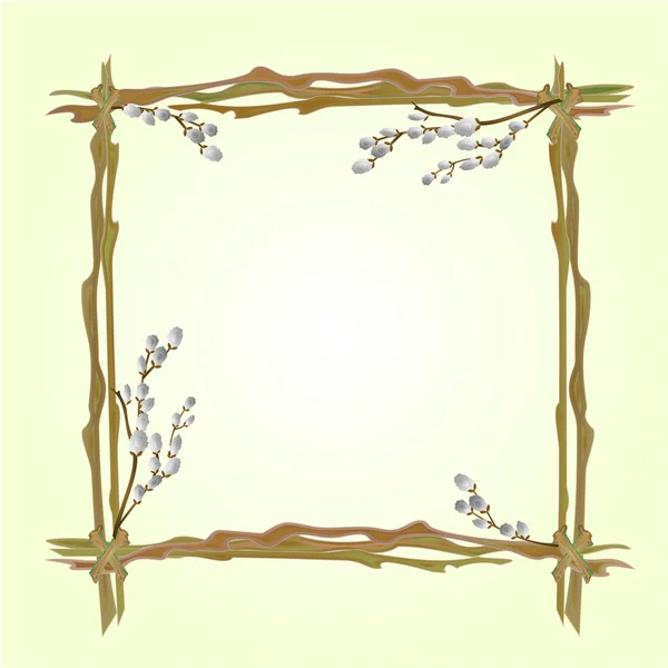 Frame pussy willow branch spring background vector — Stockový vektor