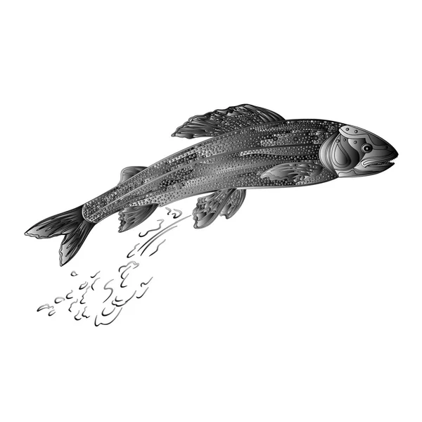 Pescado de salmón gris como vector vintage de metal forjado — Archivo Imágenes Vectoriales