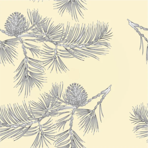 Branche de texture sans couture Pin avec cône de pin comme vecteur de gravure vintage — Image vectorielle