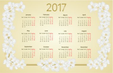 Yasemin çiçekleri vintage vektör ile takvim 2017