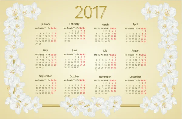2017 kalendarz z kwiatów jaśminu vintage wektor — Wektor stockowy