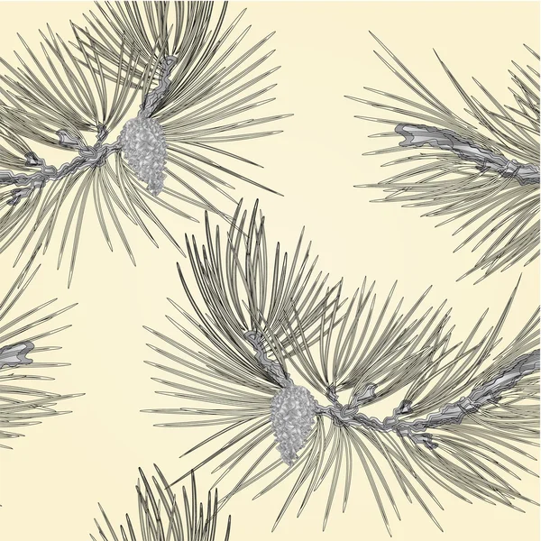 Texture sans couture branche de pin et cône de pin comme vecteur de gravure vintage — Image vectorielle