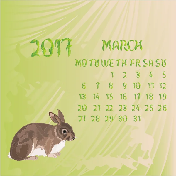 Kalendarz marzec 2017 wektor — Wektor stockowy