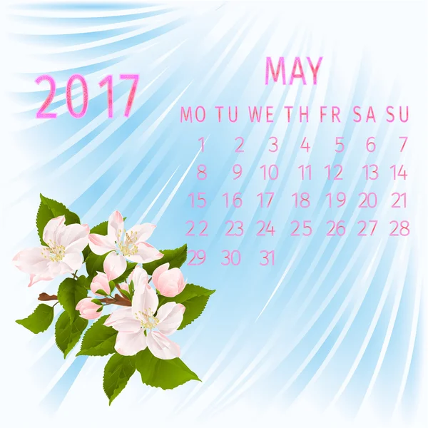Kalendarz maj 2017 wektor — Wektor stockowy