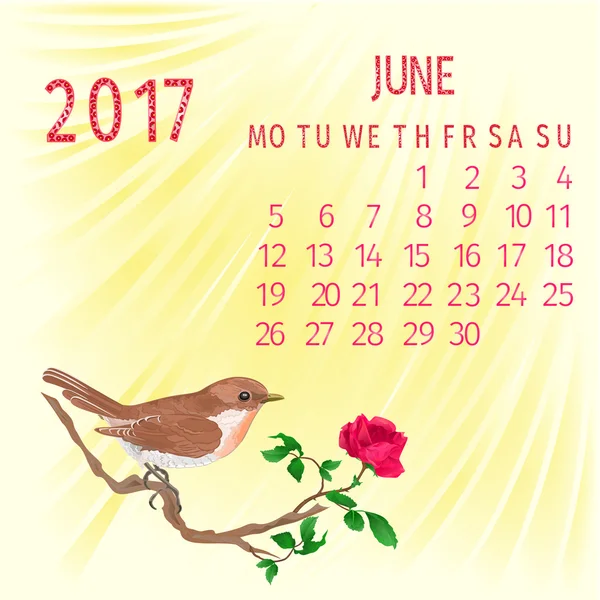 Kalendarz czerwca 2017 r. wektor — Wektor stockowy