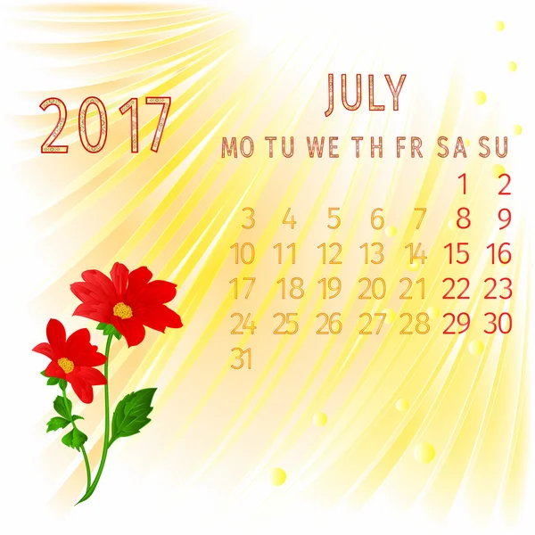 Kalendarz lipca 2017 wektor — Wektor stockowy