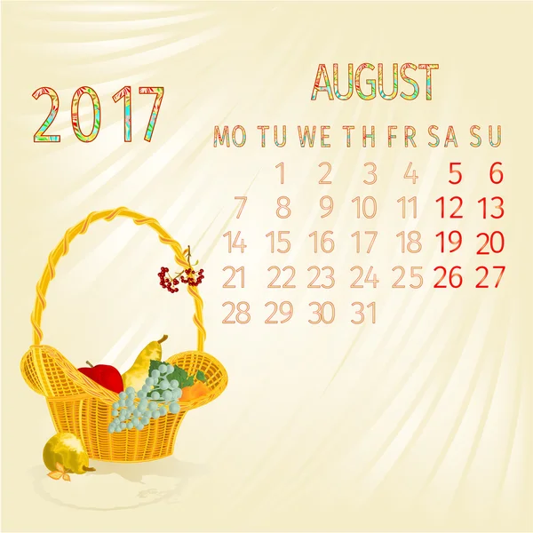 Kalendarz września 2017 wektor — Wektor stockowy
