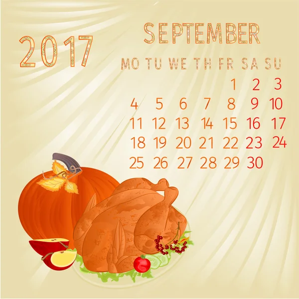 Kalender September 2017 vector — Stockvector