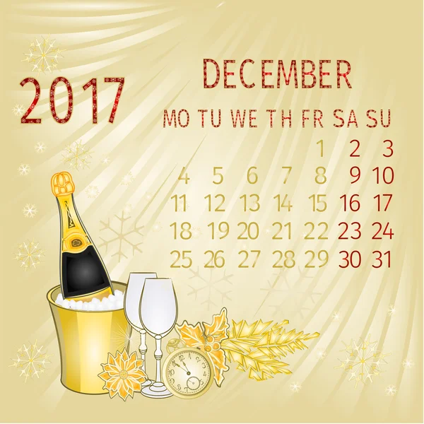 Kalendarzu grudnia 2017 wektor — Wektor stockowy