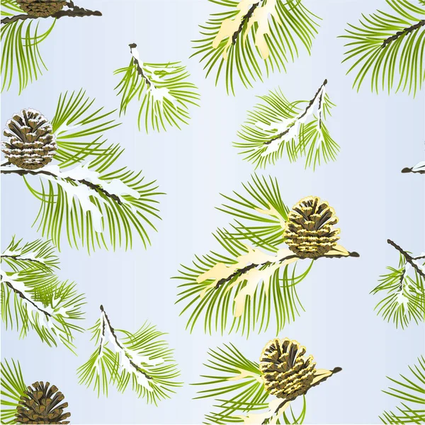 シームレスなテクスチャクリスマスと新年の装飾黄金の松のコーンと雪の松のコーンモミの木の枝ヴィンテージベクトルイラスト編集可能な手描き — ストックベクタ