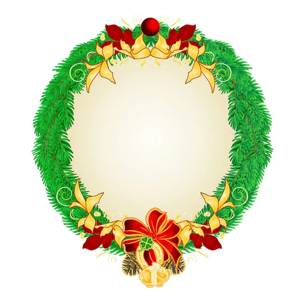 Merry Christmas Decoration Wreath Spruce Cloverleaf Horseshoe Pigg Festive Poinsettia — Stock Vector