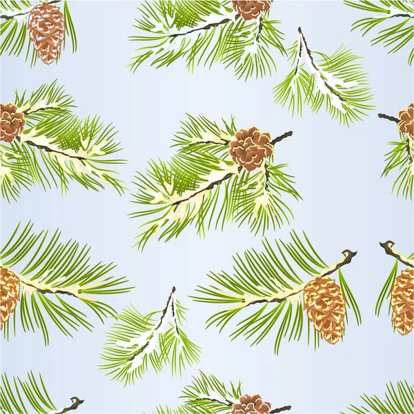 Naadloze Textuur Dennenboom Takken Van Kerstmis Nieuwjaar Decoratie Dennenappels Sneeuw — Stockvector