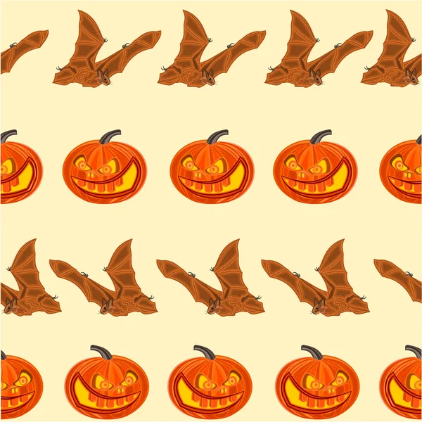 Halloween textura inconsútil calabaza y vector de murciélago — Vector de stock