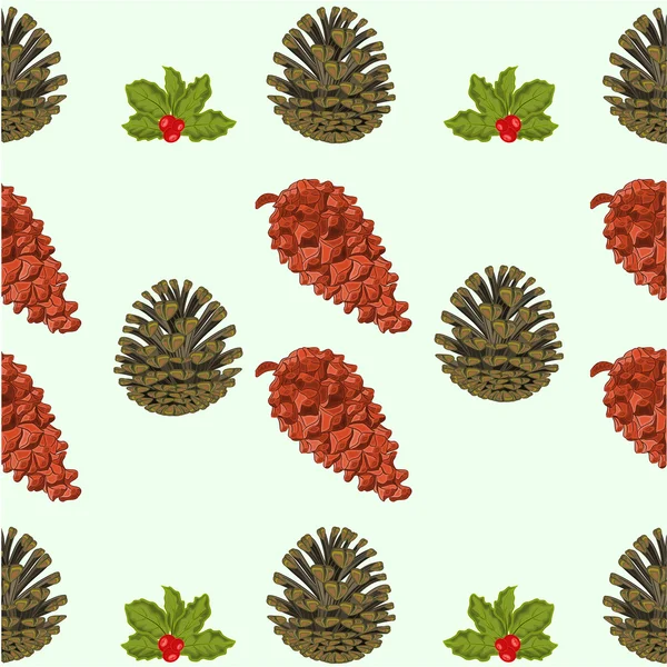Texture sans couture de cônes de pin et de baies vecteur de thème de Noël — Image vectorielle