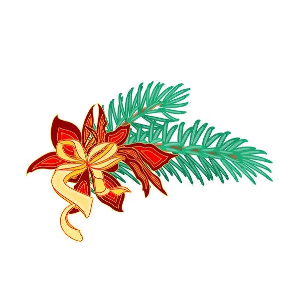 Branche de décoration de Noël avec arc et vecteur poinsettia — Image vectorielle