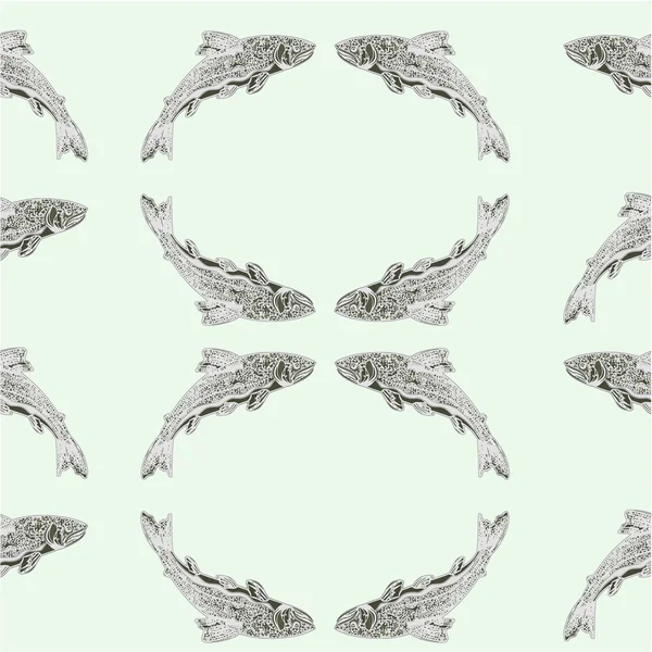 无缝纹理鲑鱼的老式雕刻矢量 — 图库矢量图片