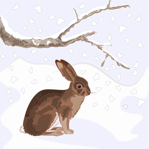 Coniglietto nella neve Natale tema vettore — Vettoriale Stock
