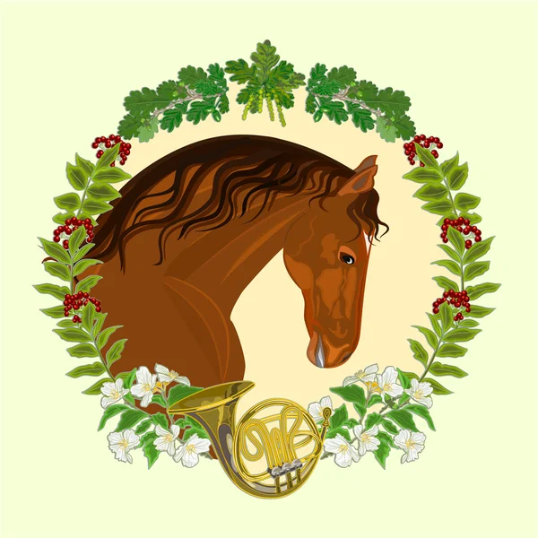 Horse dark chestnut  hunting theme vector — Stock Vector