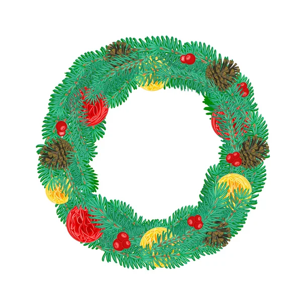 Corona de Navidad con vector de conos de pino — Vector de stock