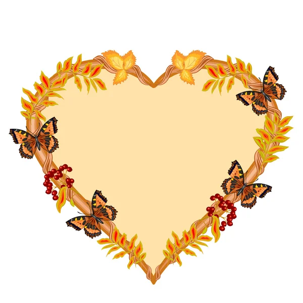 Kelebekler sonbahar Tema vektör ile bir kalp şeklinde çerçeve