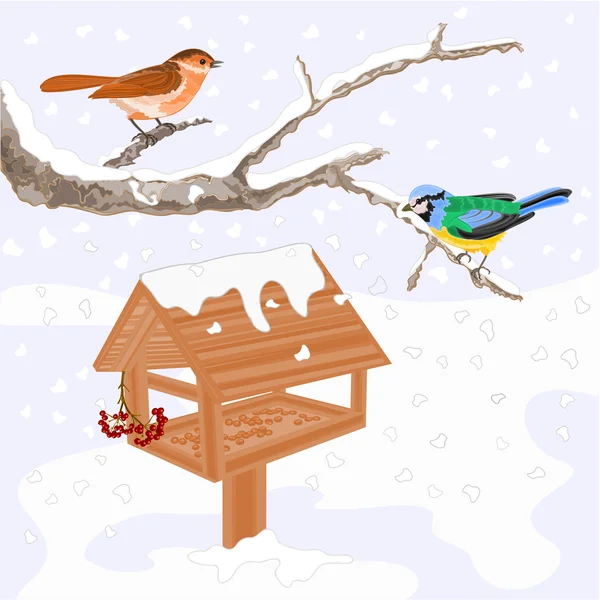 Vogels en feeder winter thema vector — Stockvector