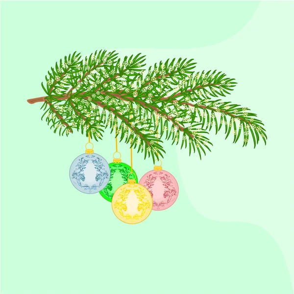 Kerstmis decoratie tak met kerstballen met ornamenten vector — Stockvector