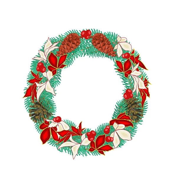 Corona de decoración de Navidad con vector de conos de pino — Vector de stock