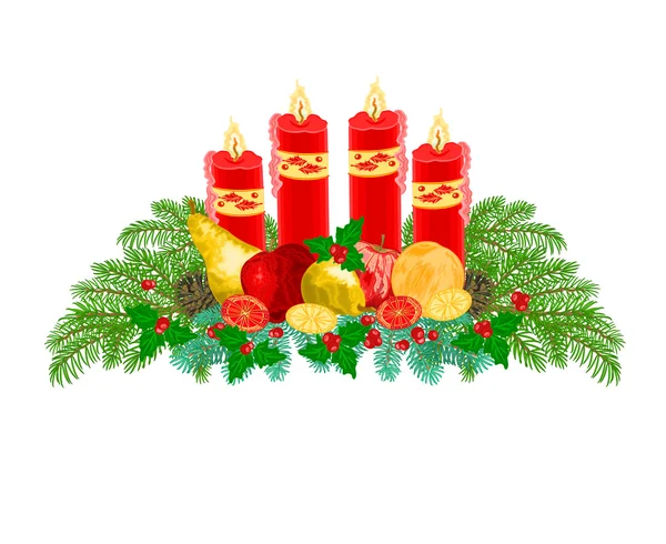 Weihnachtsdekoration Adventskranz mit Fruchtvektor — Stockvektor