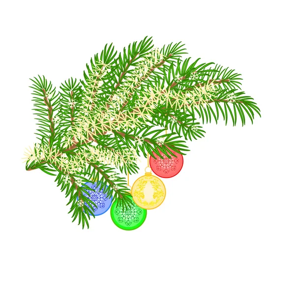 Christmas branch with various baubles vector — Stock Vector
