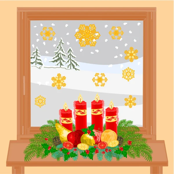 Natal decoração Advento grinalda com pinheiro cones vetor —  Vetores de Stock