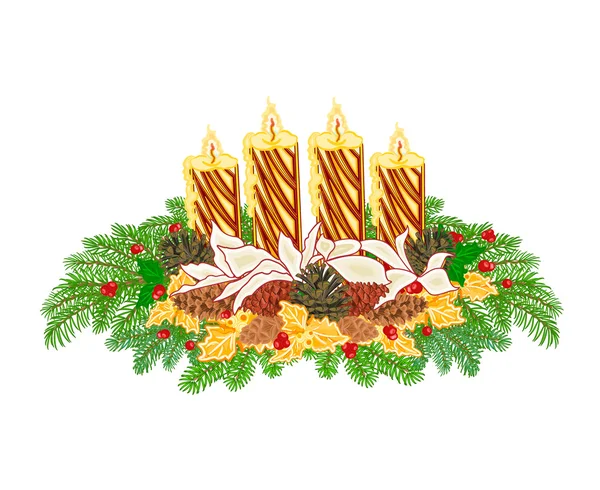 Corona de Adviento decoración de Navidad con vector de conos de pino — Vector de stock