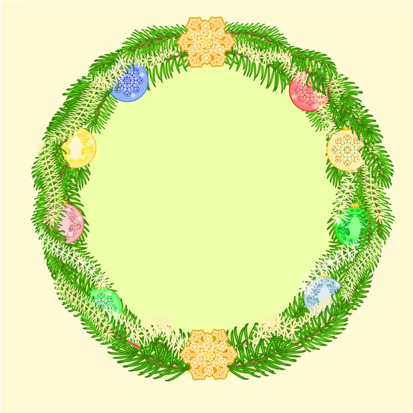 Christmas decoration wreath with vintage baubles vector — Stock Vector