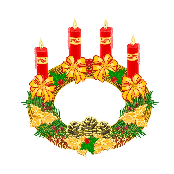 Corona de Adviento circular de decoración de Navidad con vector de conos de pino — Vector de stock