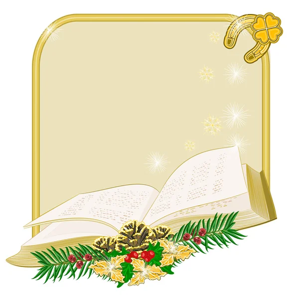 Cornice decorazione di Natale con vettore libro — Vettoriale Stock