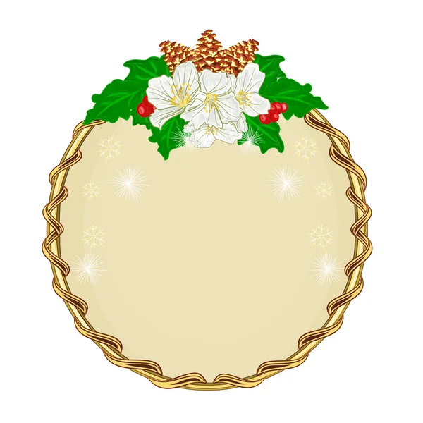 Decoración de Navidad marco redondo con flores vector — Vector de stock