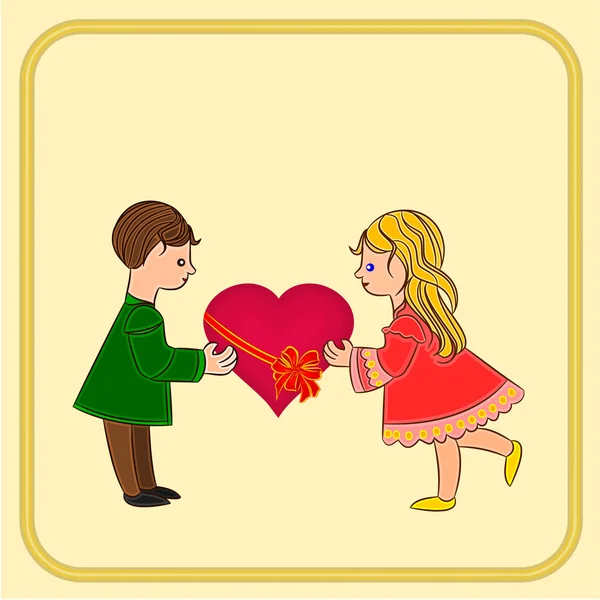 Aftelkalender voor Valentijnsdag Cute Kids figuur en hart vector — Stockvector