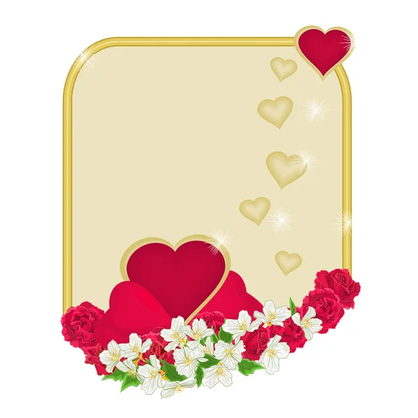 Valentine's Day frame of hearts with flowers background vector — Stock Vector