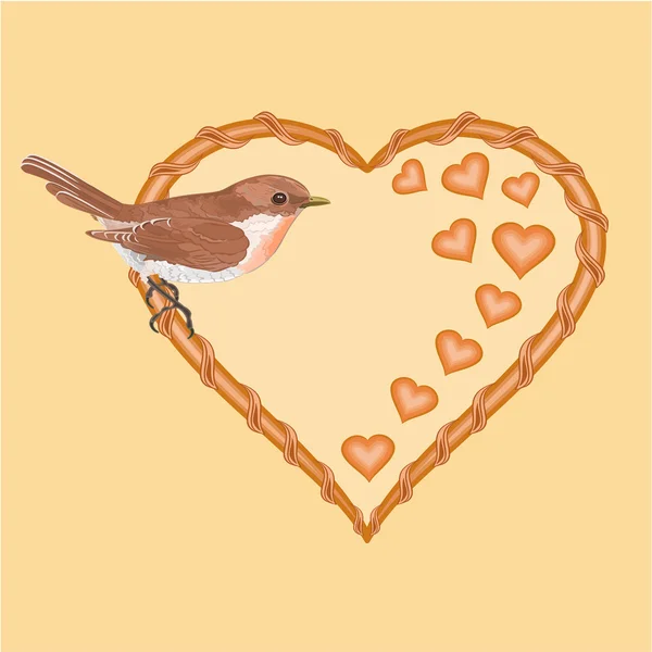 Día de San Valentín mimbre corazón y aves vector — Archivo Imágenes Vectoriales