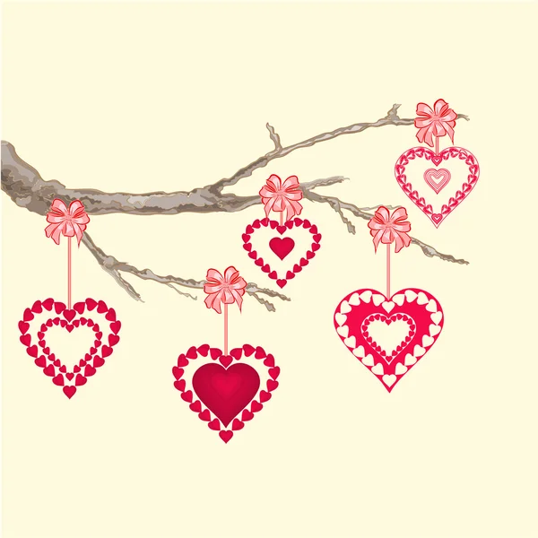 Valentines day hearts on a branch vector — Stock Vector