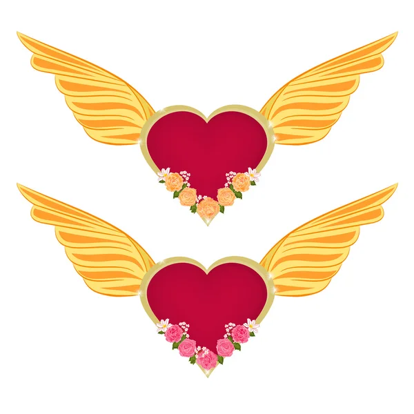 Srdce s křídly a růže vektor — Stockový vektor