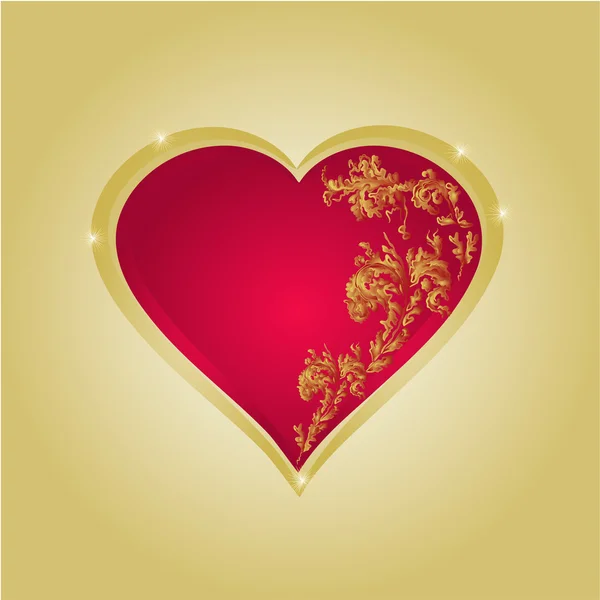 Coeur avec ornements en or vecteur vintage — Image vectorielle