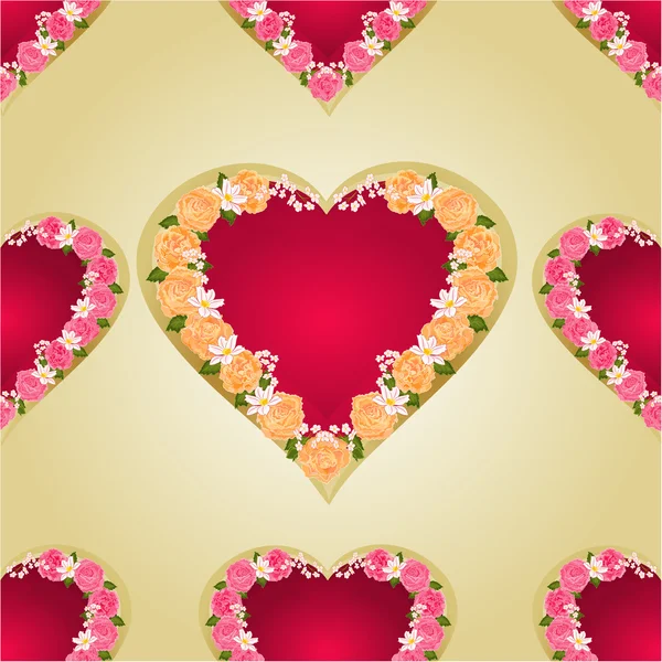 Textura sin costuras corazón con rosas vector de fondo de oro — Vector de stock