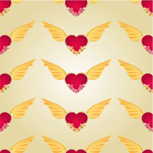 Seamless texture Heart with wings and roses vector — Stock Vector