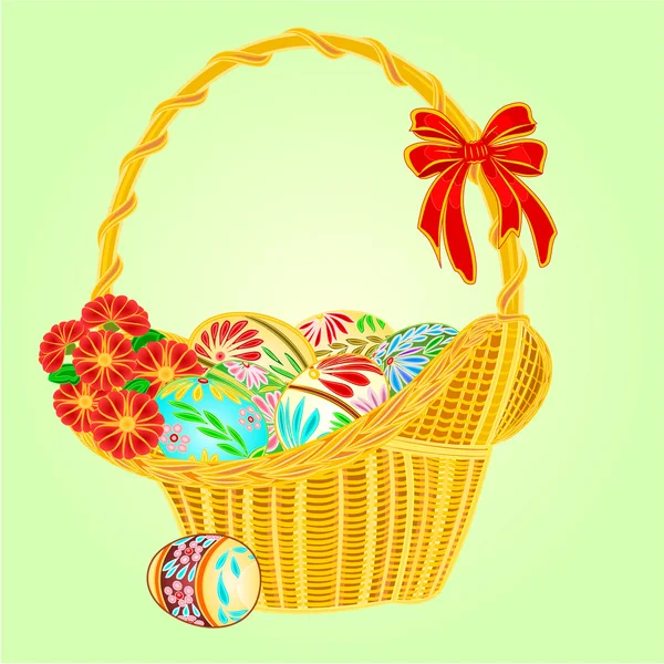 Easter wicker and easter eggs vector — Stock Vector