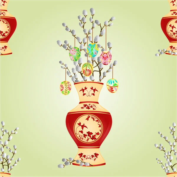 无缝纹理花瓶与分支的褪色柳矢量 — 图库矢量图片